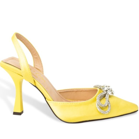 Chase + Chloe Shoes - Women’s Rhinestone Bow Slingback Pointed Toe Heel Pumps